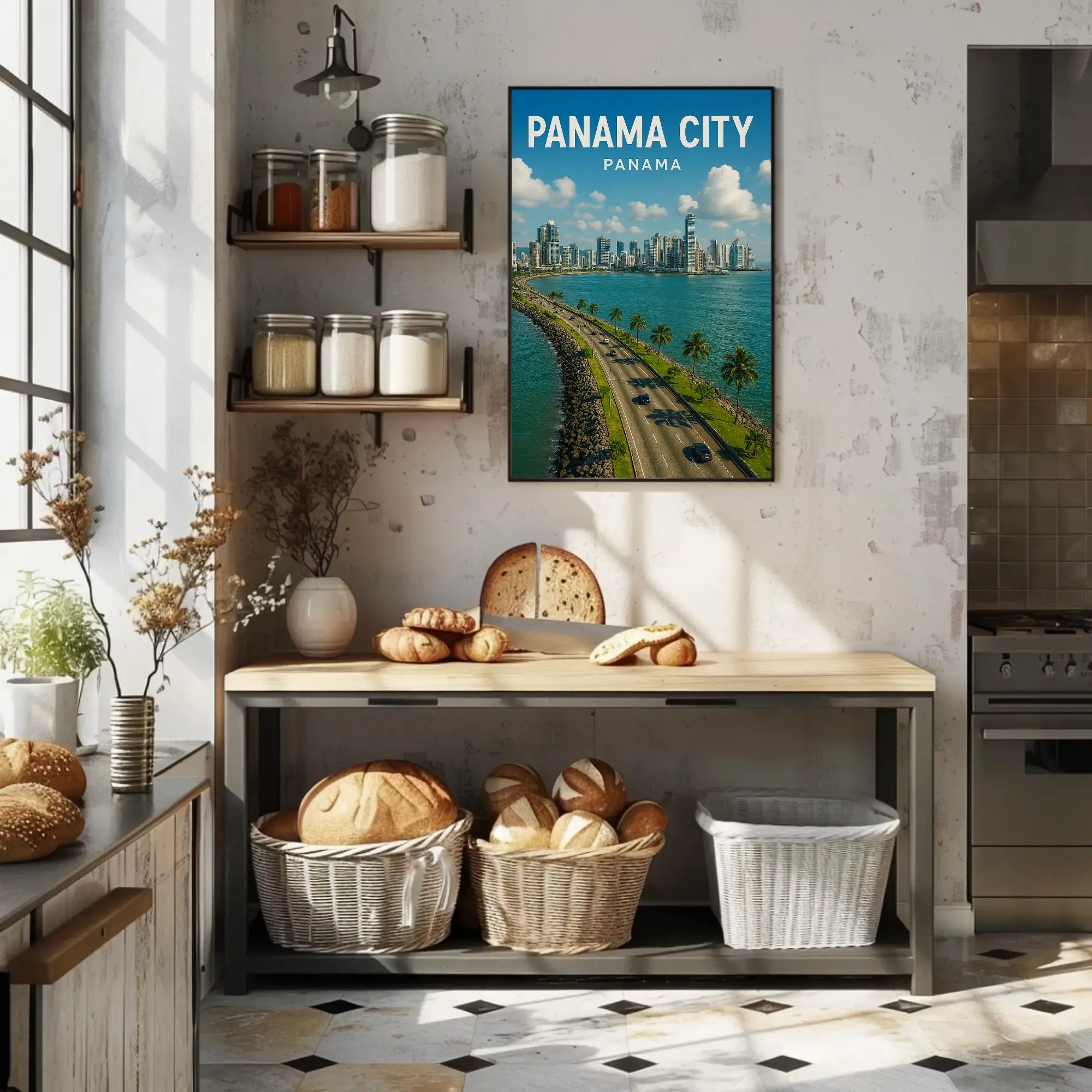 Panama City Coastal Skyline Travel Poster PosterGoat