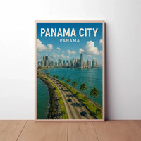 Panama City Coastal Skyline Travel Poster PosterGoat