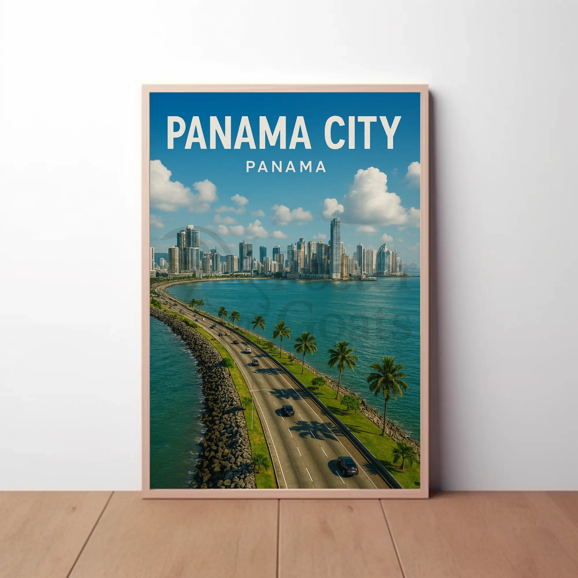 Panama City Coastal Skyline Travel Poster PosterGoat