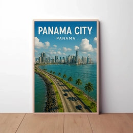 Panama City Coastal Skyline Travel Poster PosterGoat