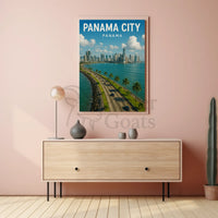 Panama City Coastal Skyline Travel Poster PosterGoat