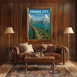 Panama City Coastal Skyline Travel Poster PosterGoat