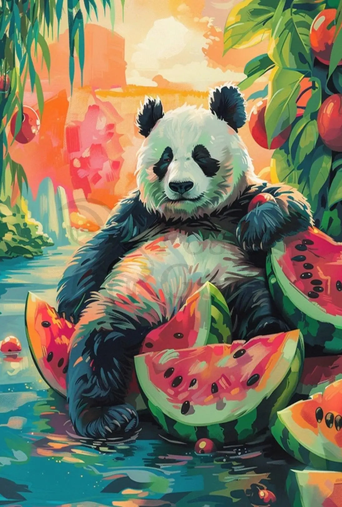 Panda and Watermelon Dreamscape Animal Poster PosterGoat