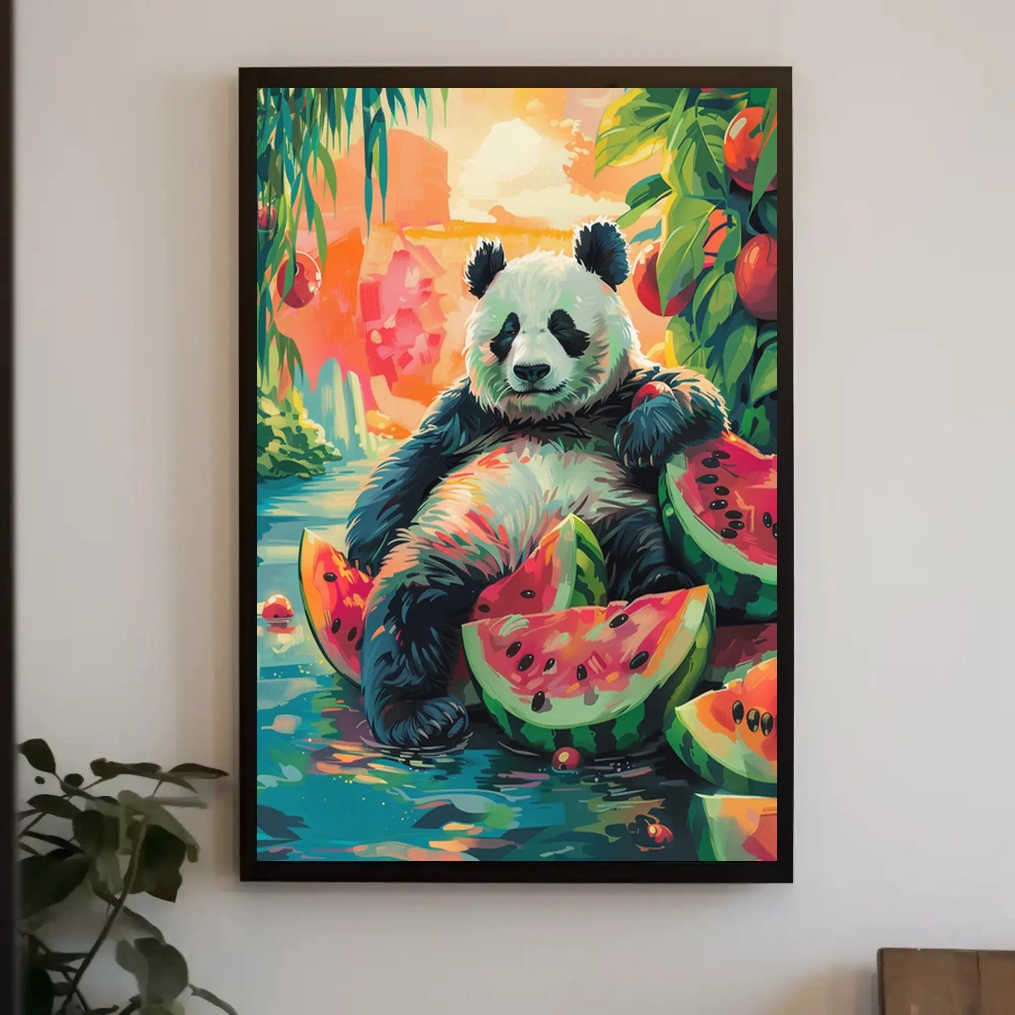 Panda and Watermelon Dreamscape Animal Poster PosterGoat