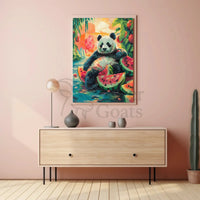 Panda and Watermelon Dreamscape Animal Poster PosterGoat