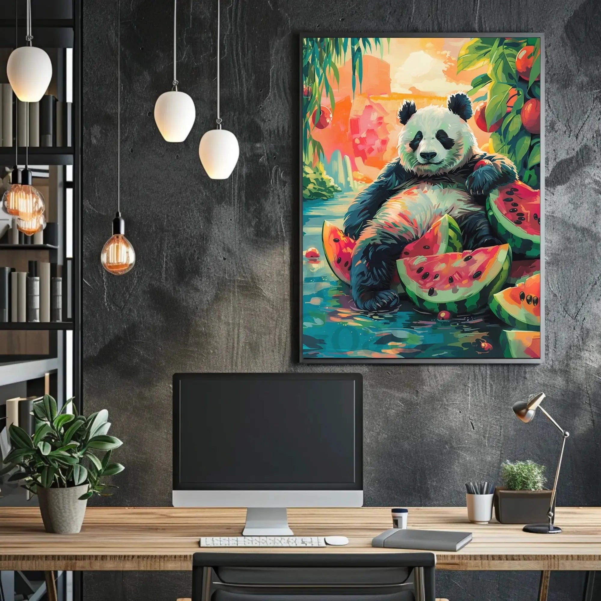 Panda and Watermelon Dreamscape Animal Poster PosterGoat