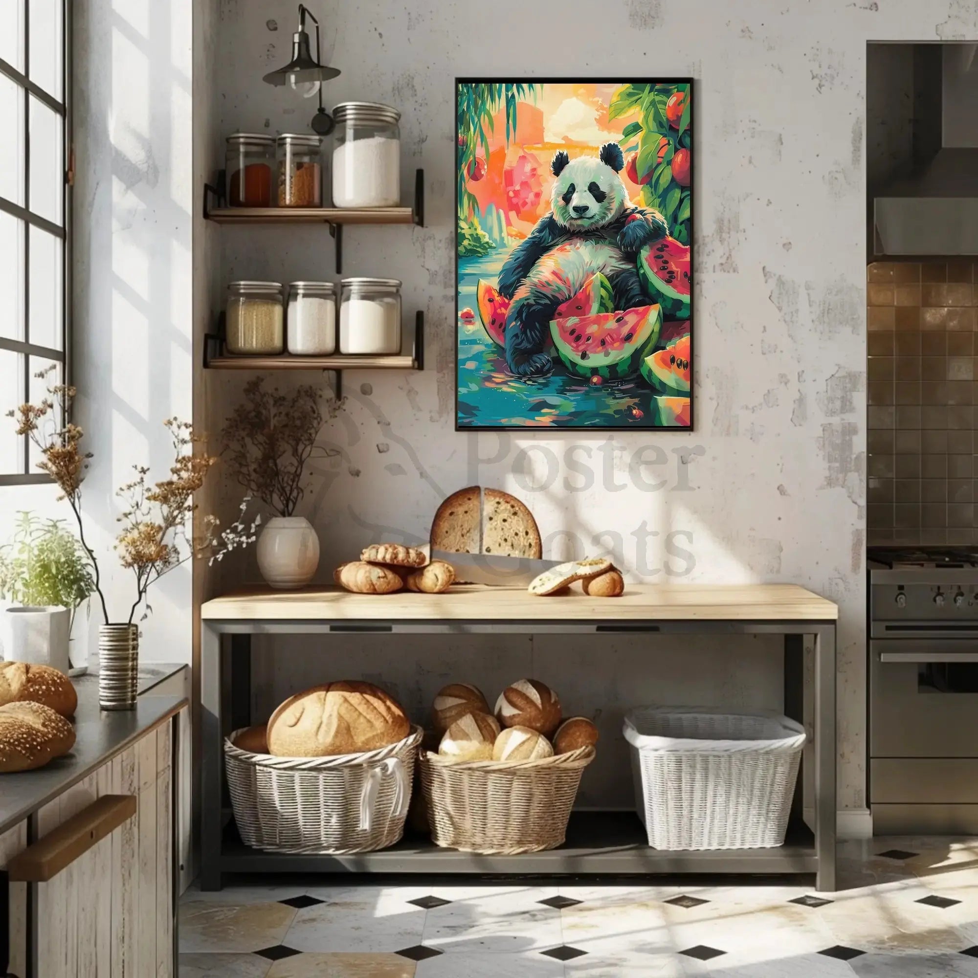Panda and Watermelon Dreamscape Animal Poster PosterGoat