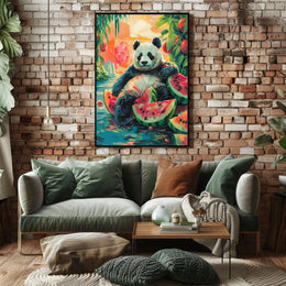 Panda and Watermelon Dreamscape Animal Poster PosterGoat