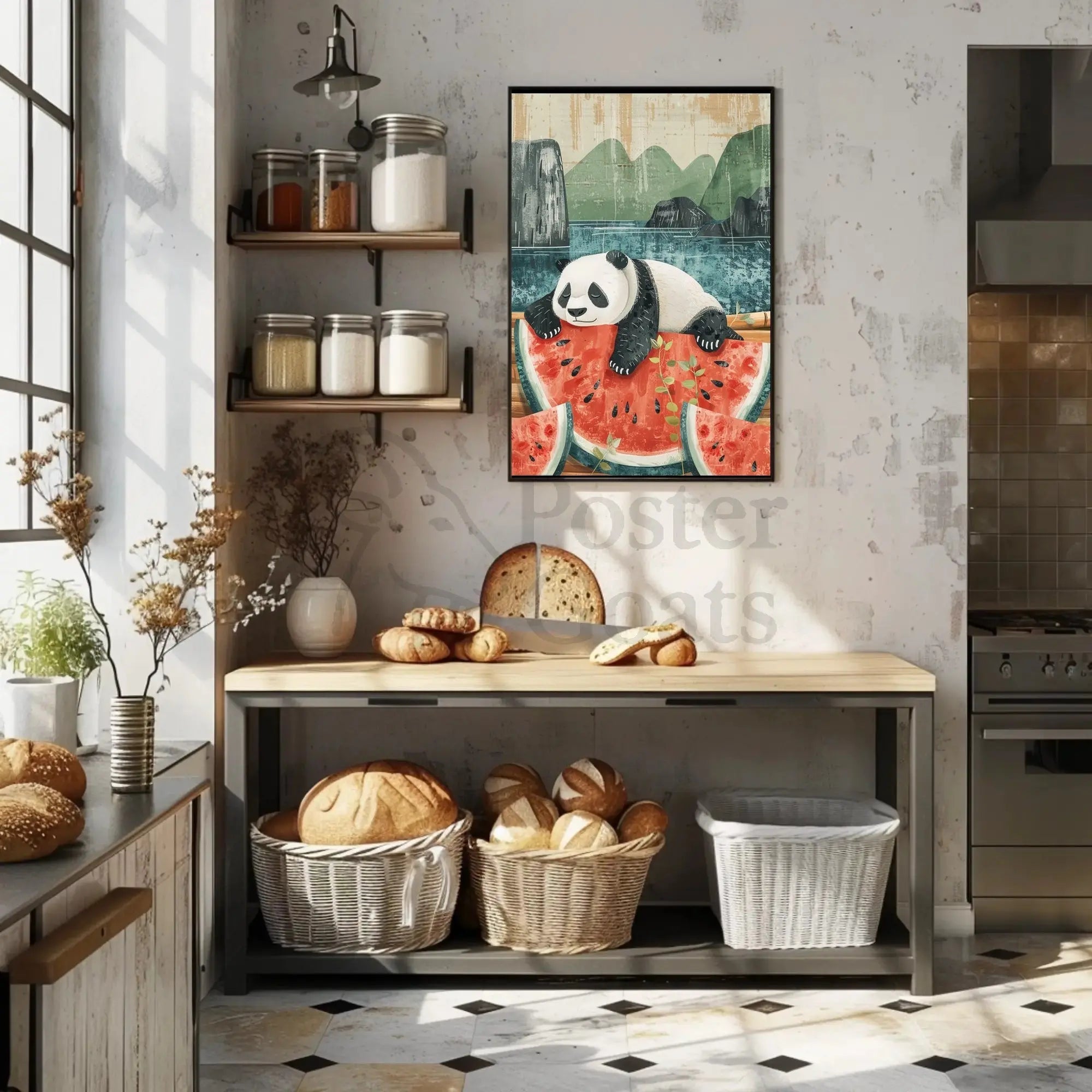 Panda and Watermelon Harmony Animal Poster PosterGoat