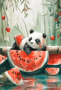 Panda and Watermelon Whimsy Animal Poster PosterGoat