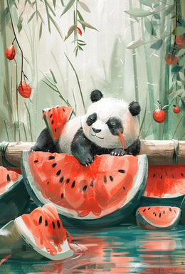 Panda and Watermelon Whimsy Animal Poster PosterGoat