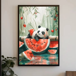 Panda and Watermelon Whimsy Animal Poster PosterGoat