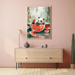Panda and Watermelon Whimsy Animal Poster PosterGoat
