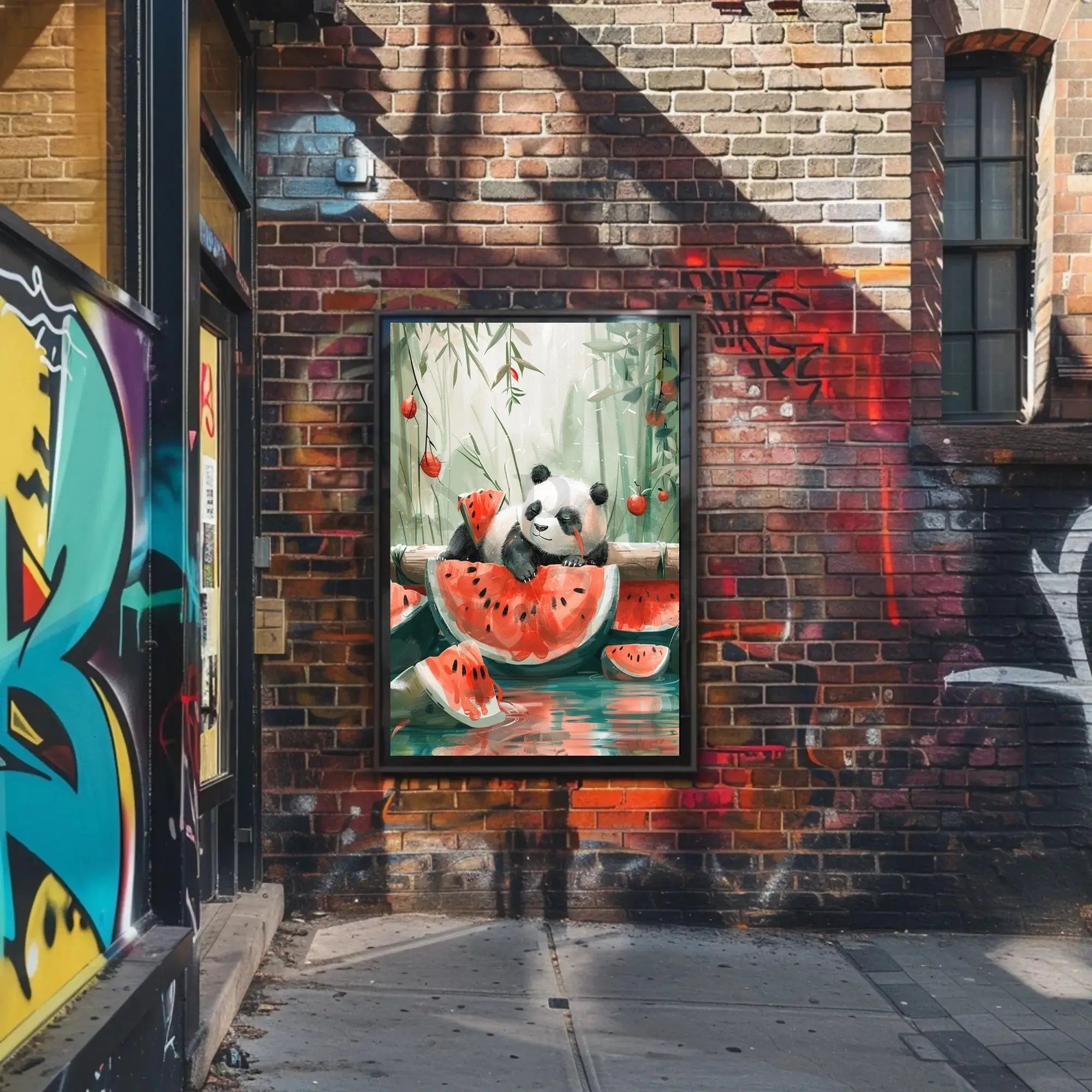 Panda and Watermelon Whimsy Animal Poster PosterGoat