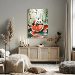 Panda and Watermelon Whimsy Animal Poster PosterGoat