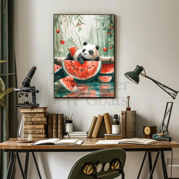 Panda and Watermelon Whimsy Animal Poster PosterGoat