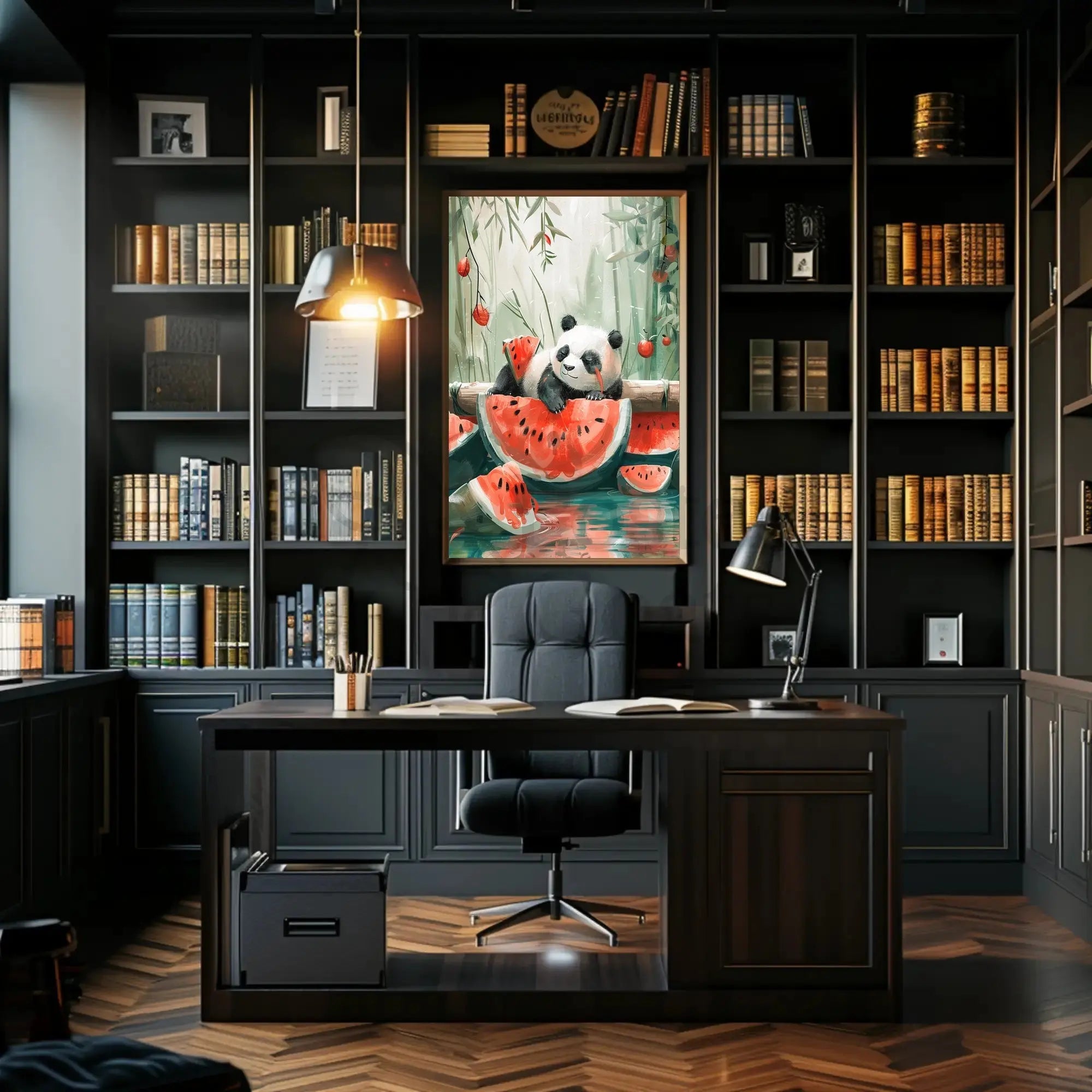 Panda and Watermelon Whimsy Animal Poster PosterGoat