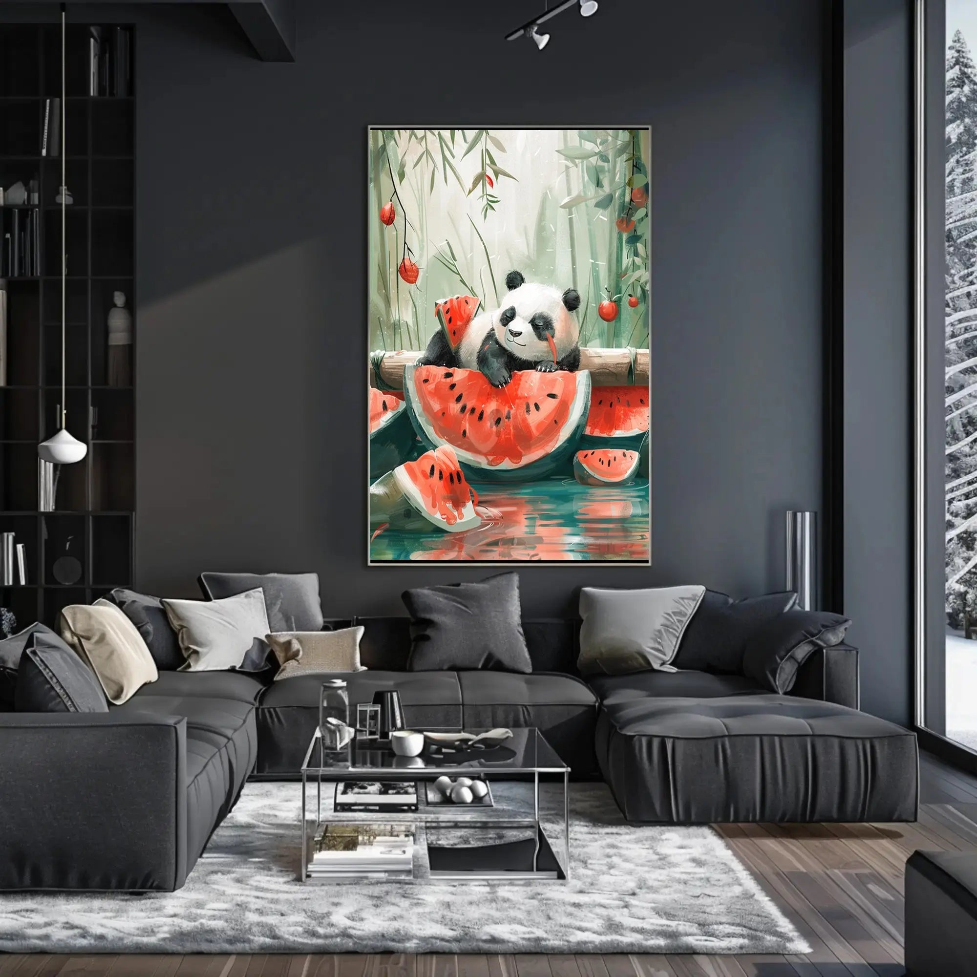 Panda and Watermelon Whimsy Animal Poster PosterGoat