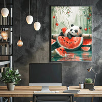 Panda and Watermelon Whimsy Animal Poster PosterGoat