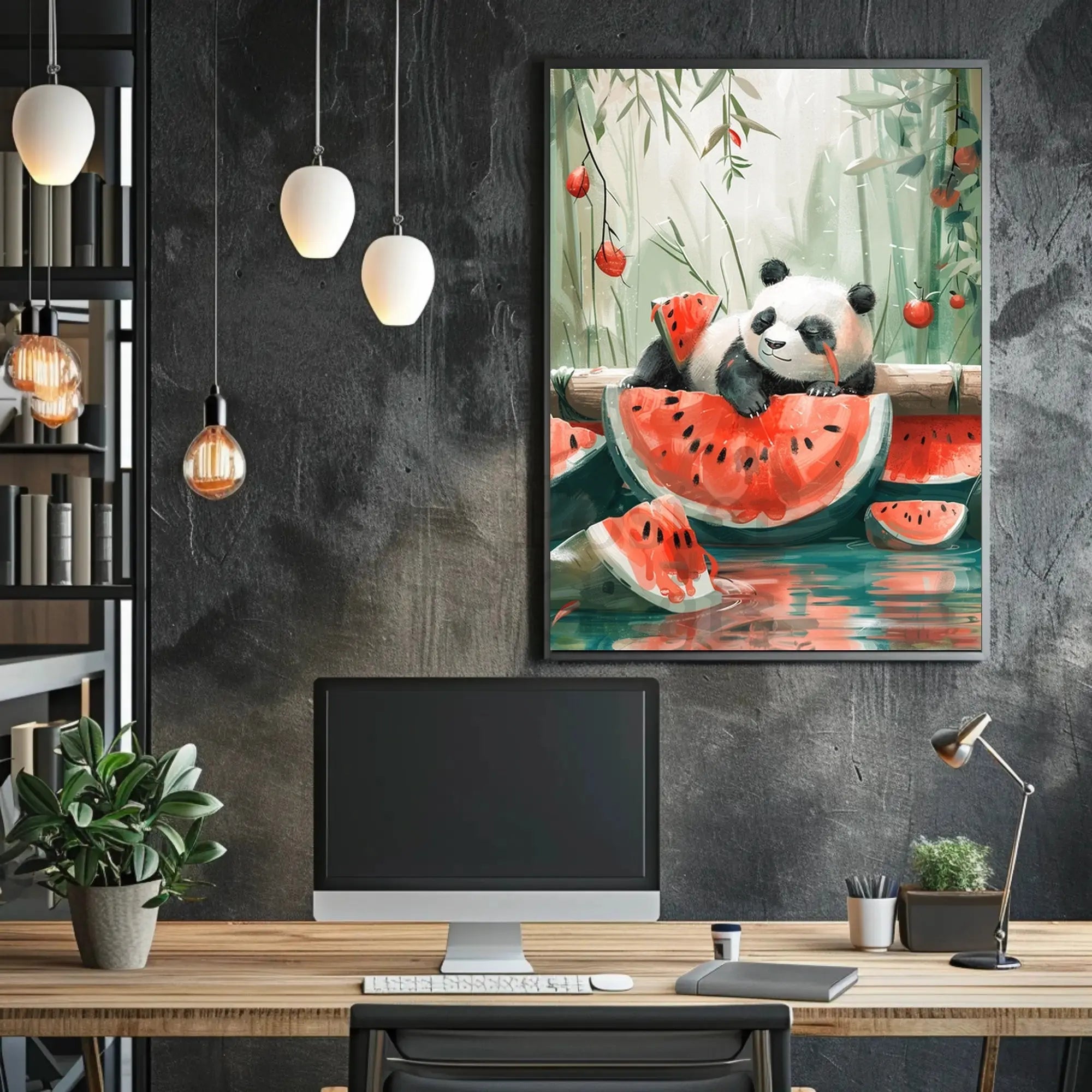 Panda and Watermelon Whimsy Animal Poster PosterGoat