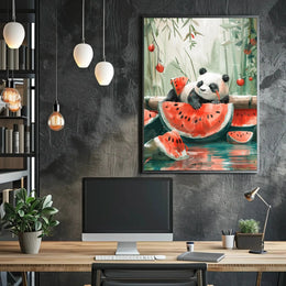 Panda and Watermelon Whimsy Animal Poster PosterGoat
