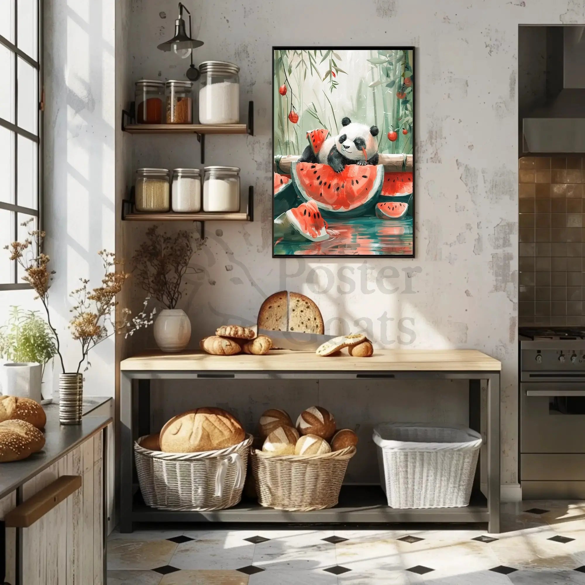 Panda and Watermelon Whimsy Animal Poster PosterGoat