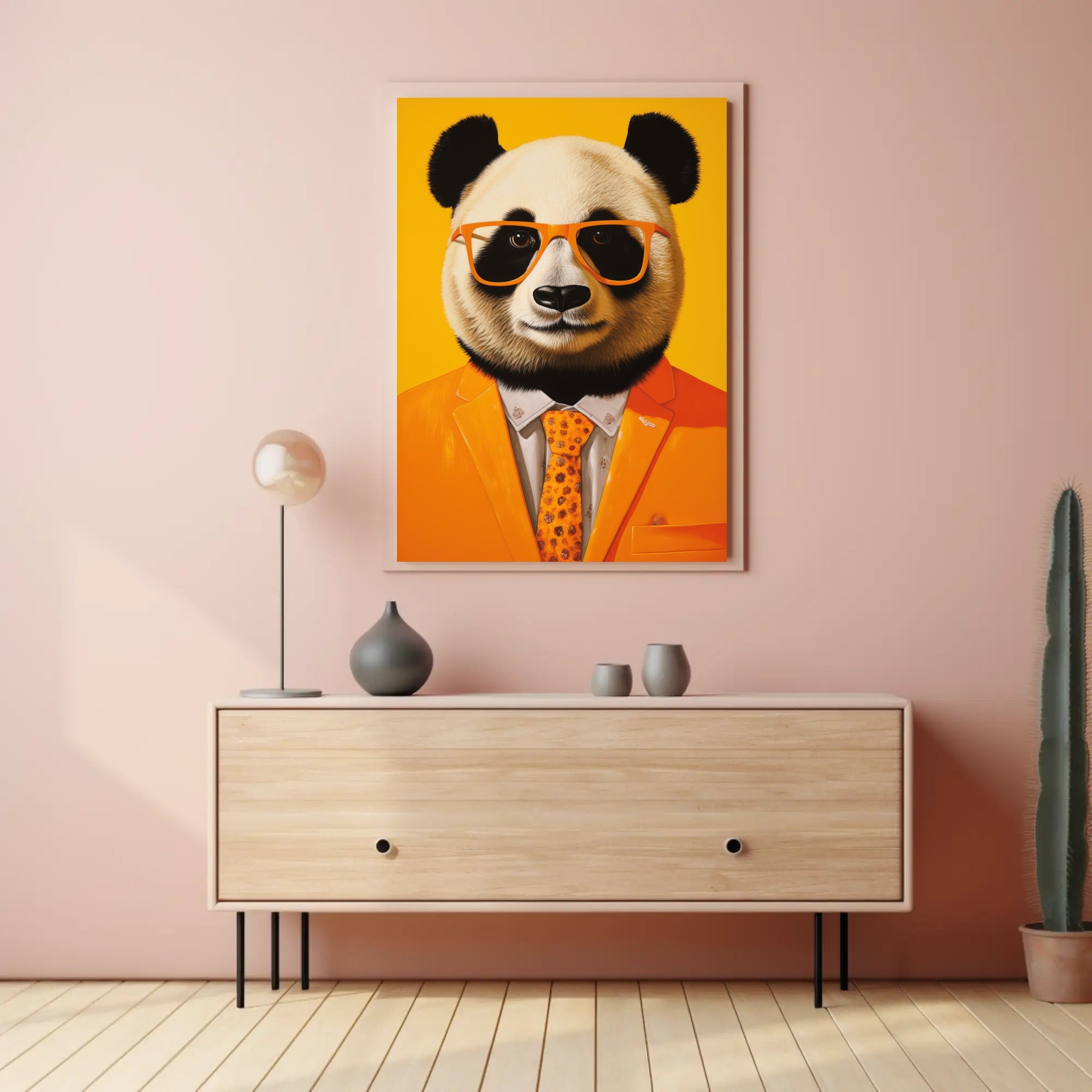 Panda in Vibrant Suit Modern Animal Poster PosterGoat