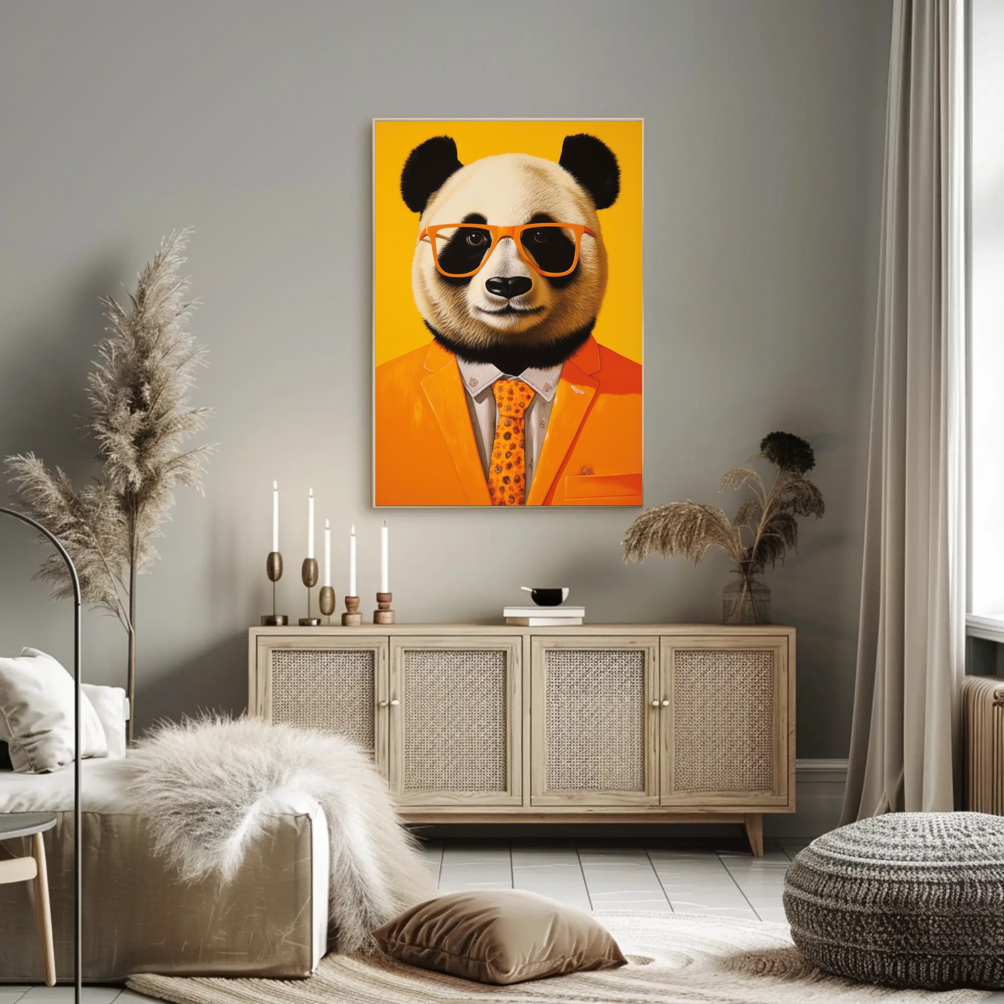 Panda in Vibrant Suit Modern Animal Poster PosterGoat