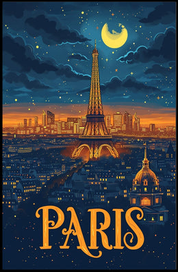 Paris Nightscape: Eiffel Tower Illuminated Travel Poster PosterGoat