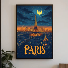 Paris Nightscape: Eiffel Tower Illuminated Travel Poster PosterGoat