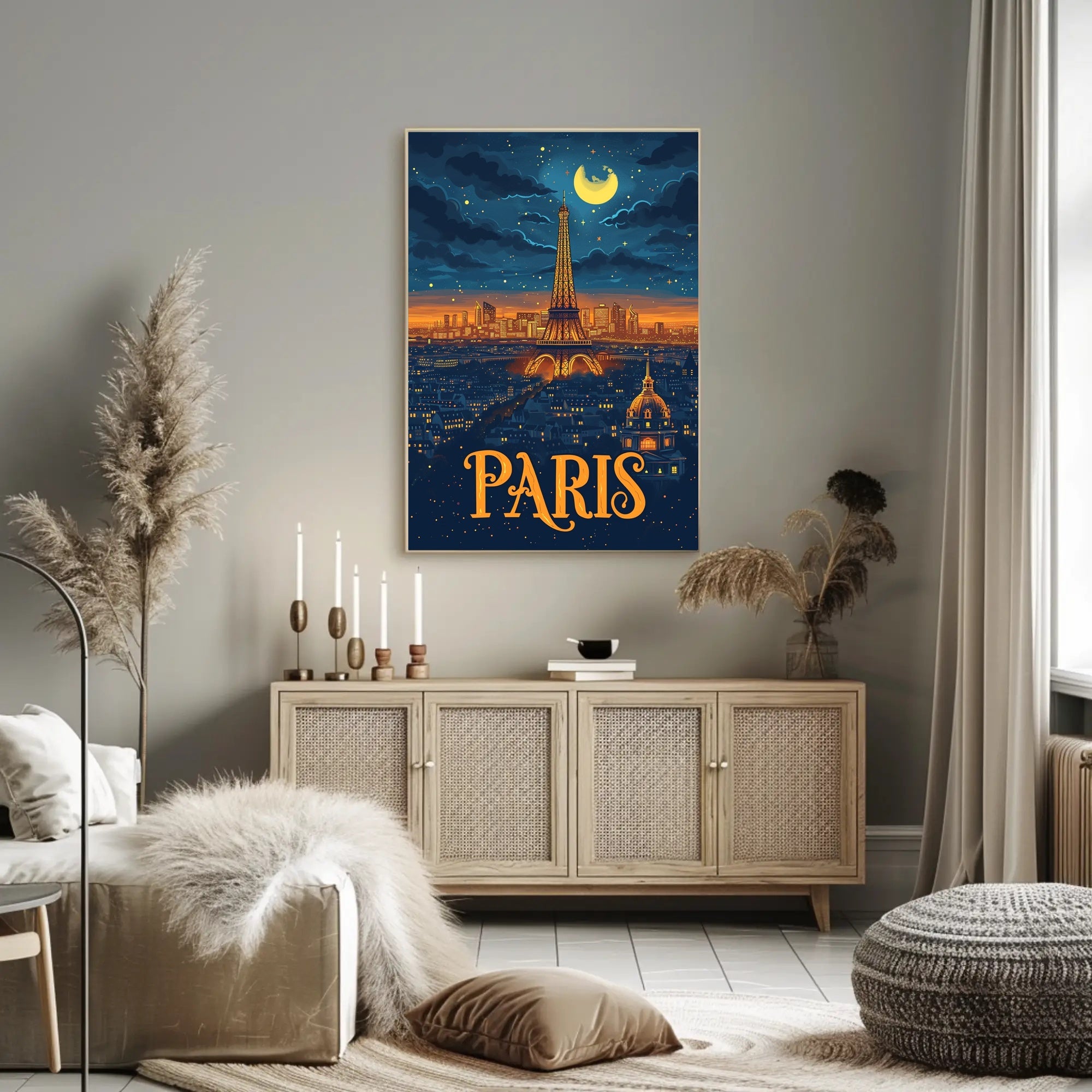 Paris Nightscape: Eiffel Tower Illuminated Travel Poster PosterGoat
