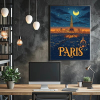 Paris Nightscape: Eiffel Tower Illuminated Travel Poster PosterGoat