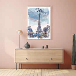 Parisian Dreamscape: Whimsical Eiffel Tower Travel Poster PosterGoat