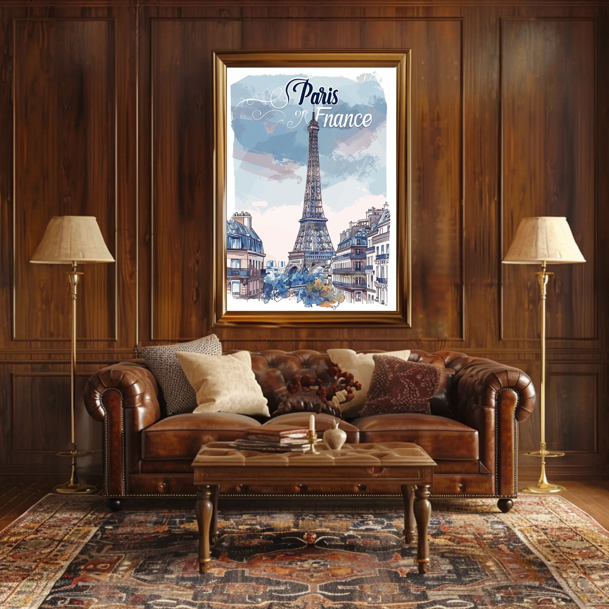 Parisian Dreamscape: Whimsical Eiffel Tower Travel Poster PosterGoat