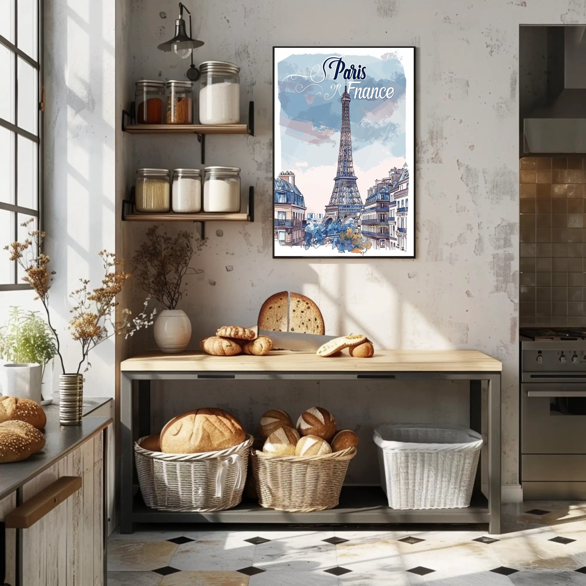 Parisian Dreamscape: Whimsical Eiffel Tower Travel Poster PosterGoat