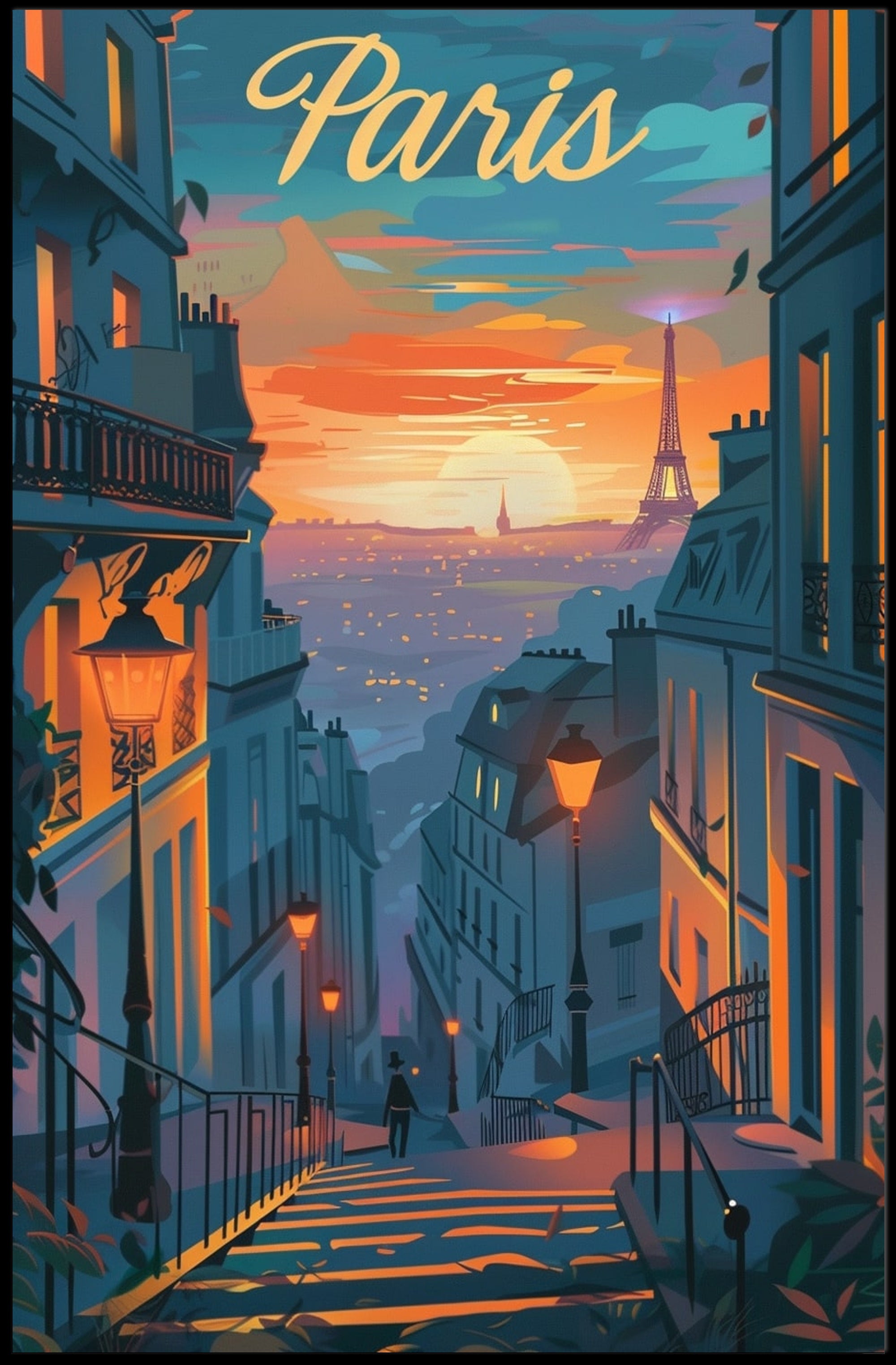 Parisian Twilight Enchantment: Vibrant Urban or Cityscape Poster PosterGoat