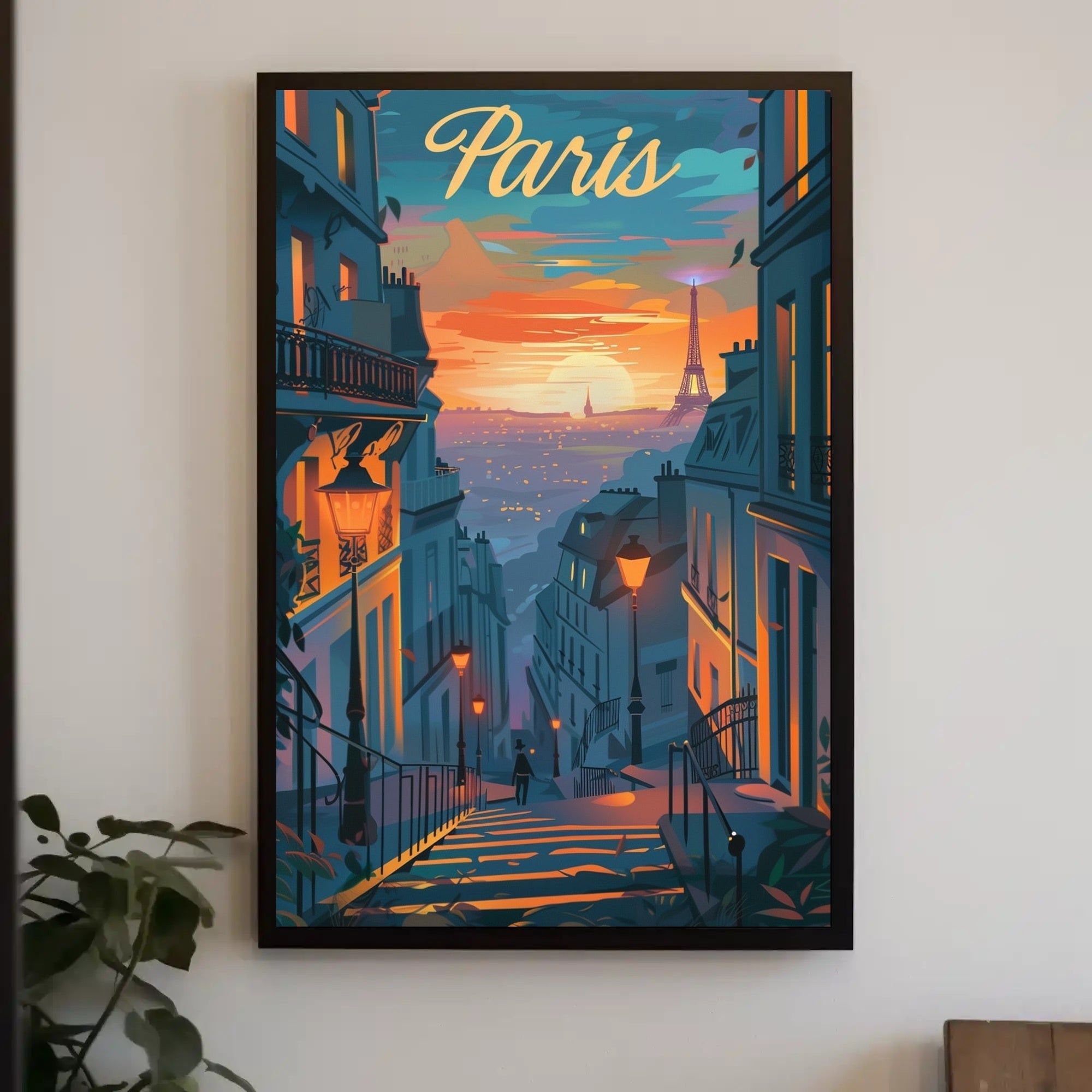 Parisian Twilight Enchantment: Vibrant Urban or Cityscape Poster PosterGoat