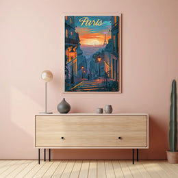 Parisian Twilight Enchantment: Vibrant Urban or Cityscape Poster PosterGoat