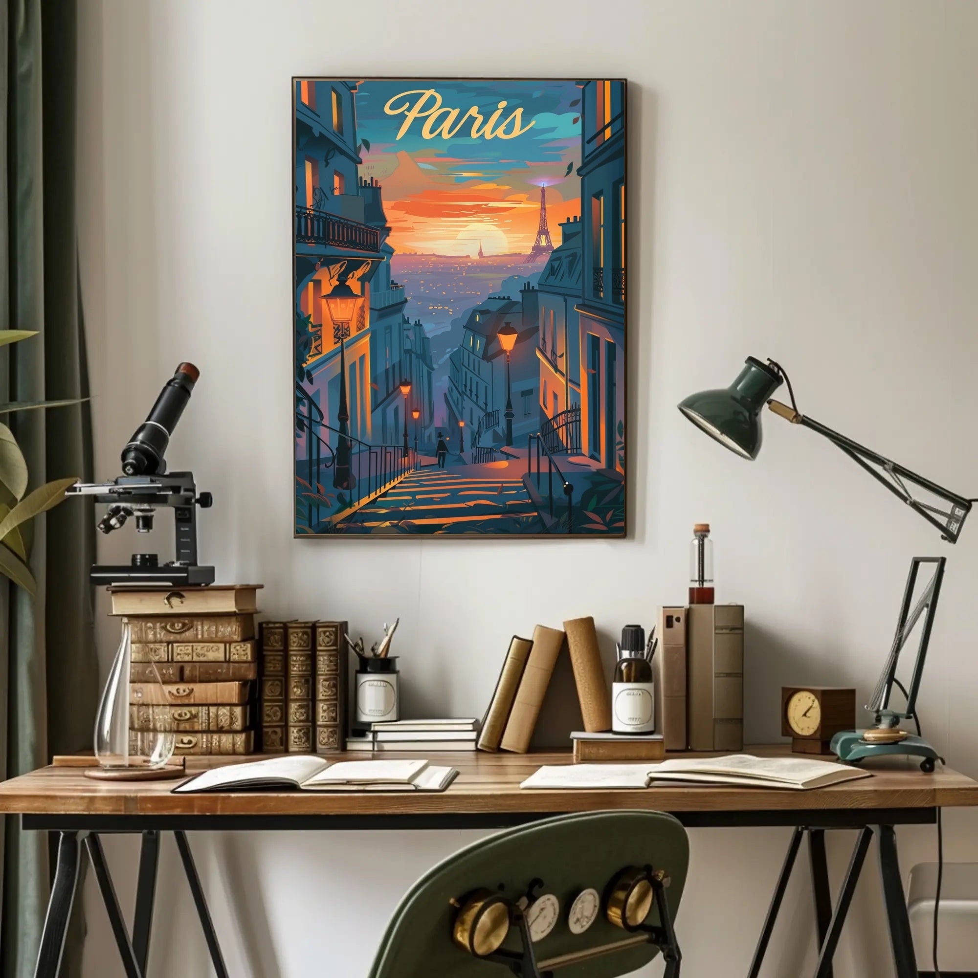 Parisian Twilight Enchantment: Vibrant Urban or Cityscape Poster PosterGoat