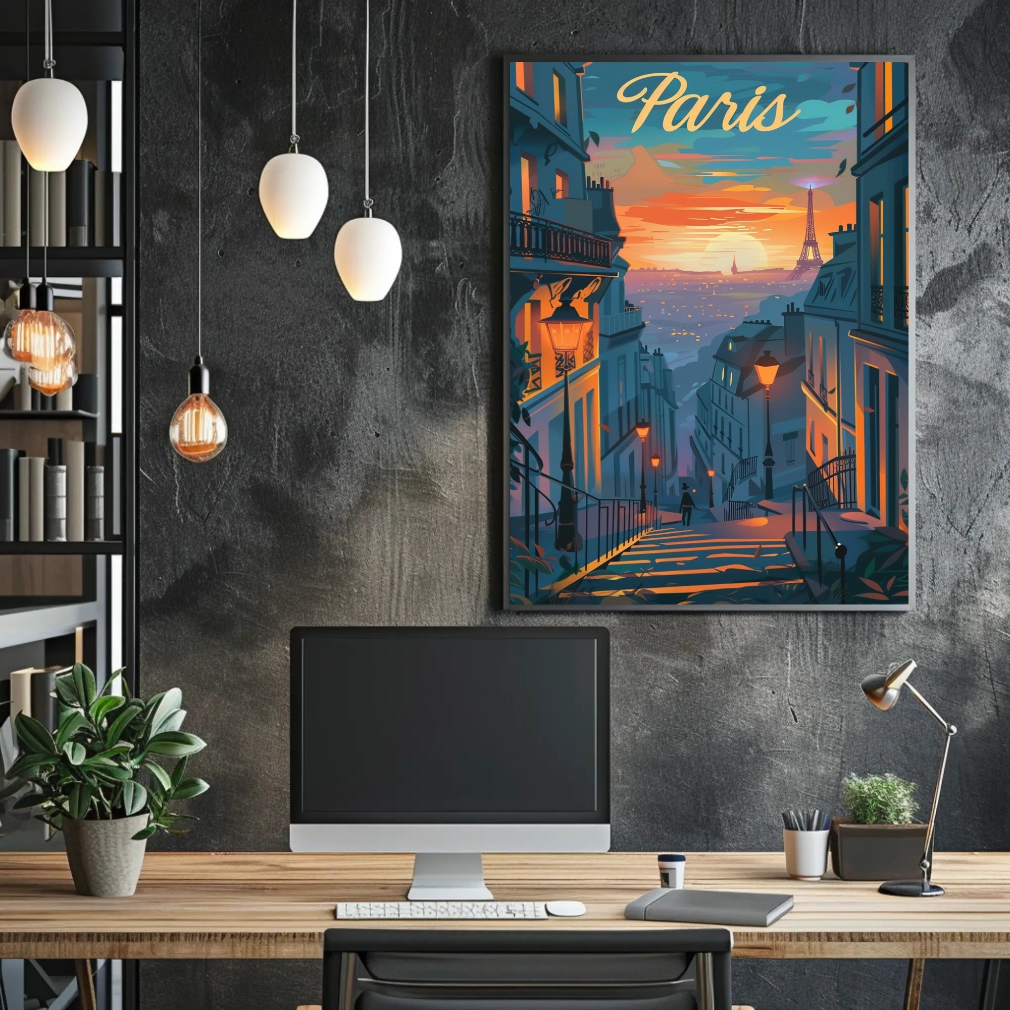 Parisian Twilight Enchantment: Vibrant Urban or Cityscape Poster PosterGoat