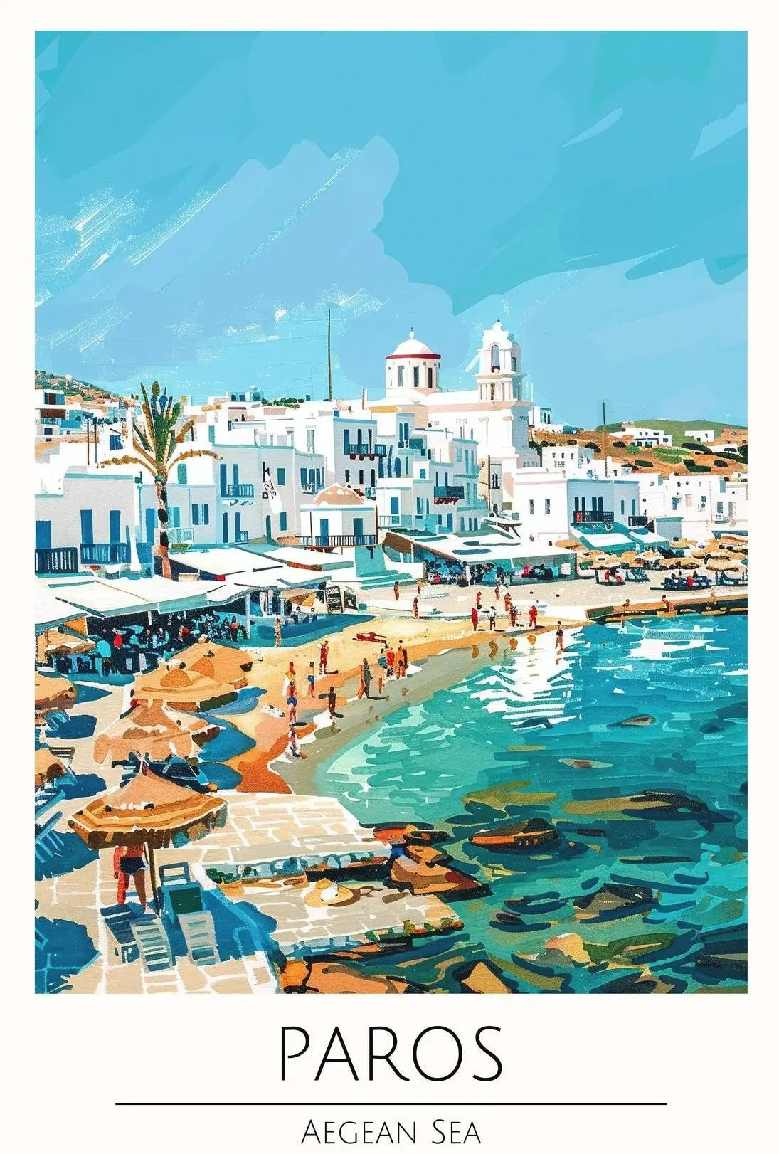 Paros Island Coastal Scene Artistic Travel Poster PosterGoat
