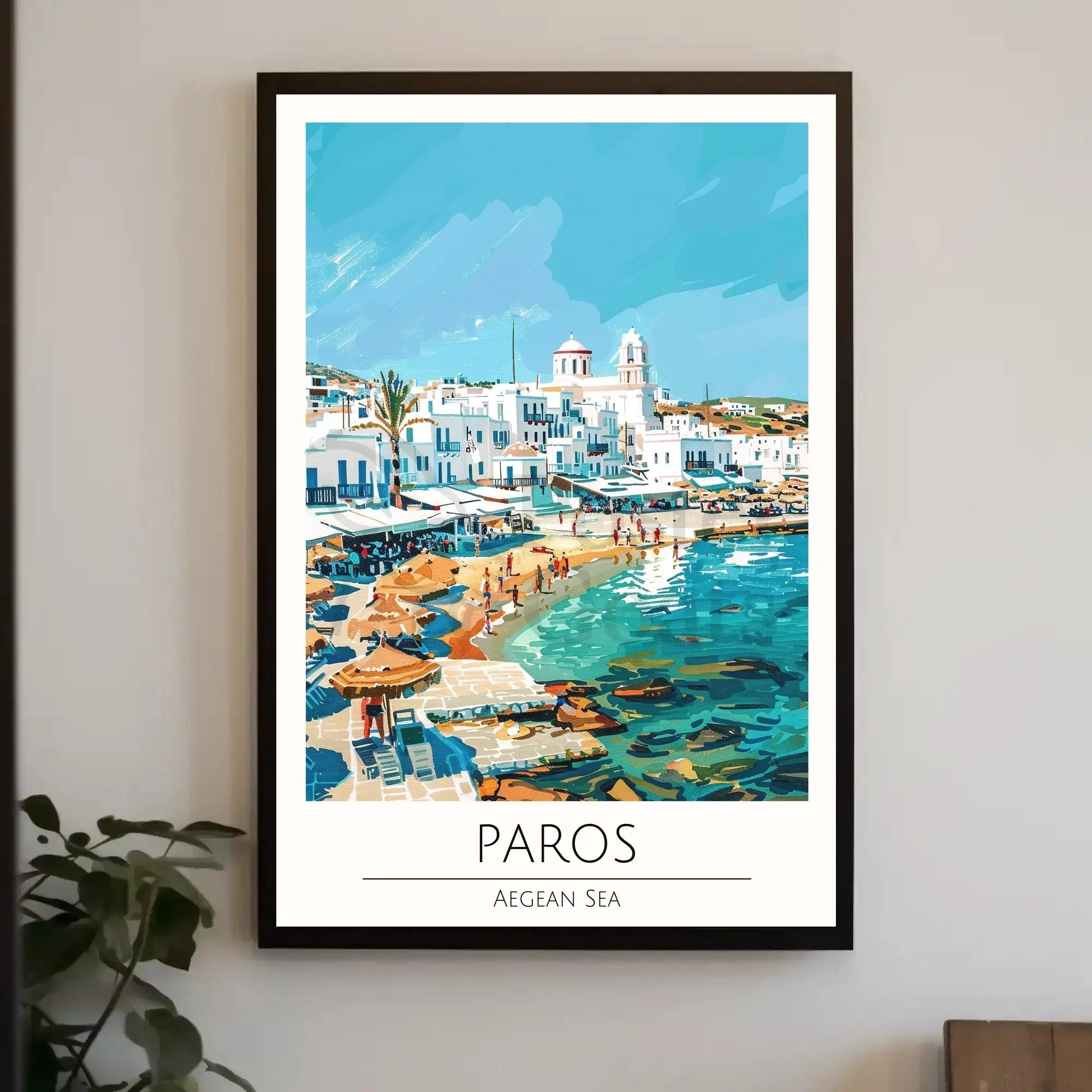 Paros Island Coastal Scene Artistic Travel Poster PosterGoat