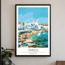 Paros Island Coastal Scene Artistic Travel Poster PosterGoat