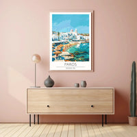 Paros Island Coastal Scene Artistic Travel Poster PosterGoat