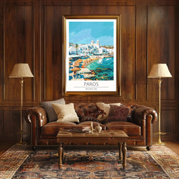 Paros Island Coastal Scene Artistic Travel Poster PosterGoat