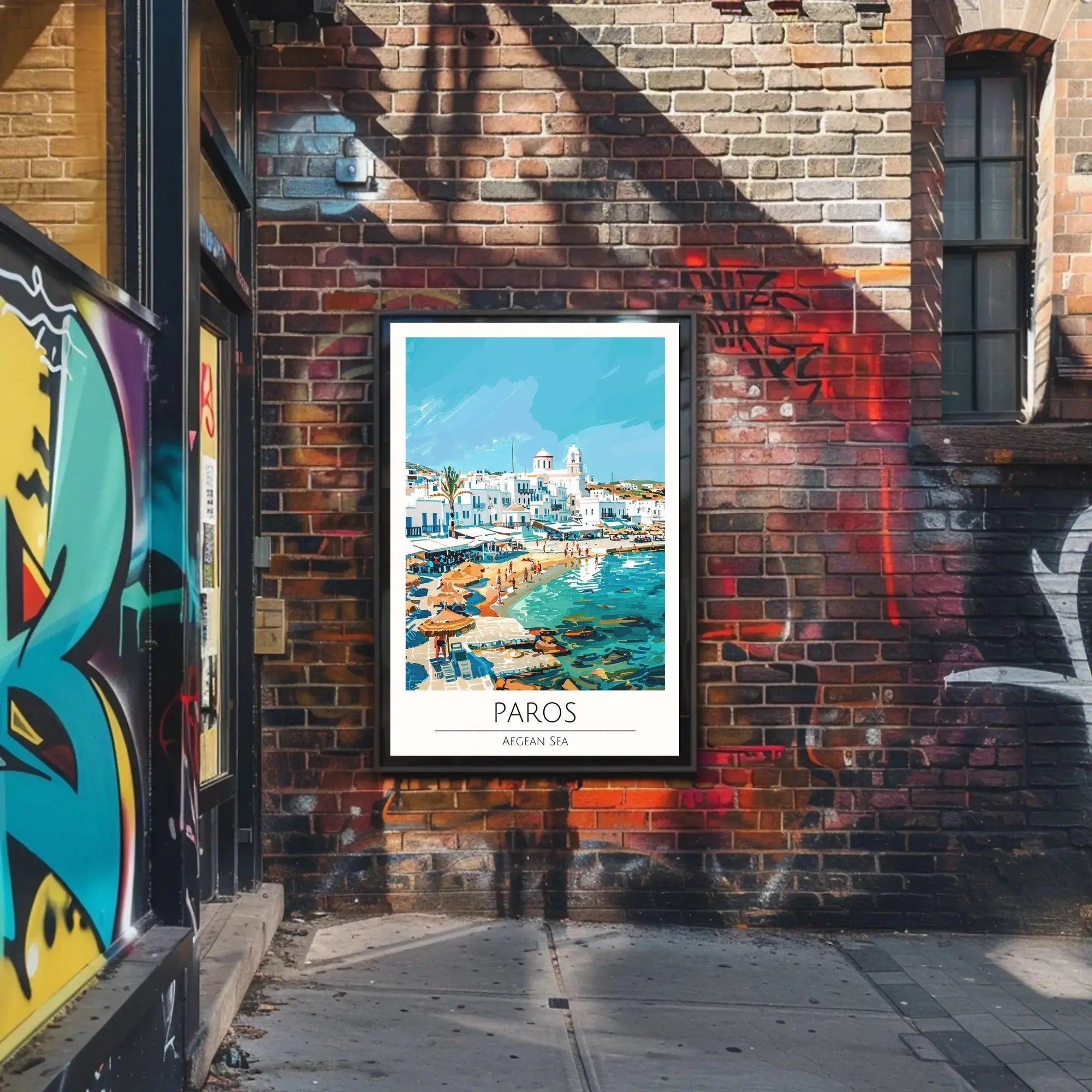 Paros Island Coastal Scene Artistic Travel Poster PosterGoat