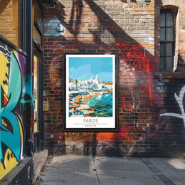 Paros Island Coastal Scene Artistic Travel Poster PosterGoat