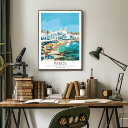 Paros Island Coastal Scene Artistic Travel Poster PosterGoat