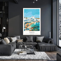 Paros Island Coastal Scene Artistic Travel Poster PosterGoat
