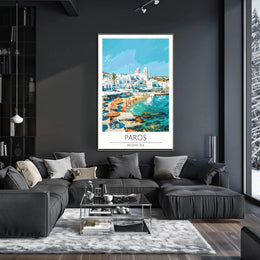 Paros Island Coastal Scene Artistic Travel Poster PosterGoat